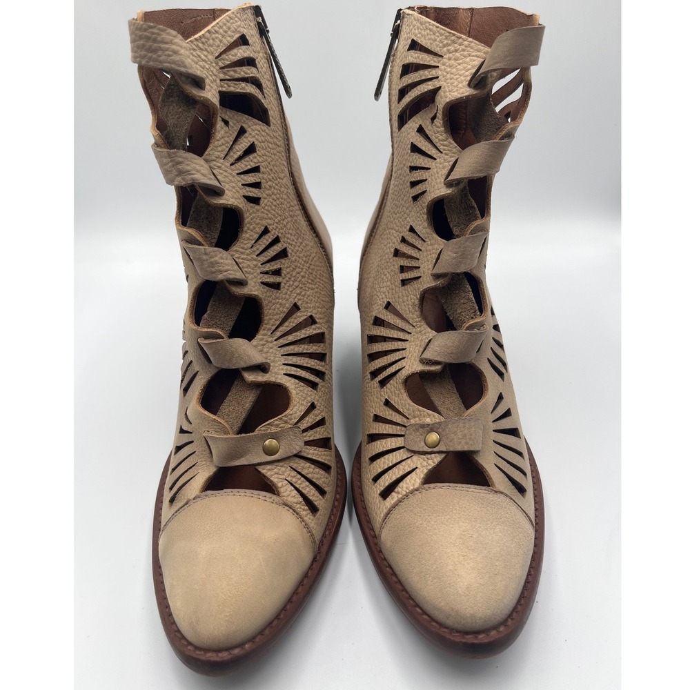 Veracruz Mallory Distressed Leather Cutout Booties EU 39 Tan Boho Made Spain - Picture 11 of 11